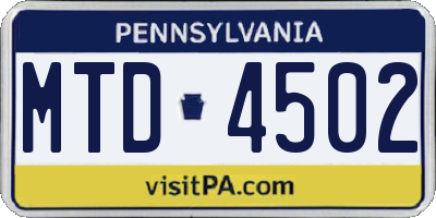 PA license plate MTD4502