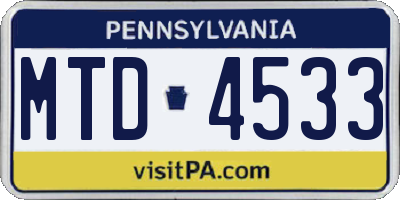 PA license plate MTD4533