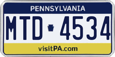 PA license plate MTD4534