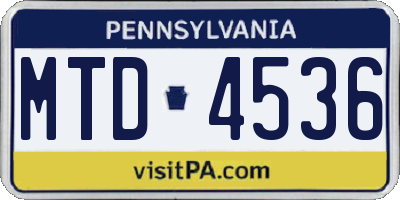 PA license plate MTD4536
