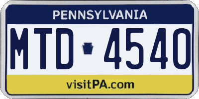 PA license plate MTD4540