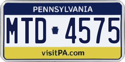 PA license plate MTD4575