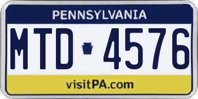 PA license plate MTD4576