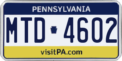 PA license plate MTD4602