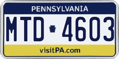 PA license plate MTD4603
