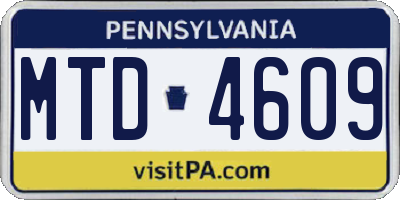 PA license plate MTD4609