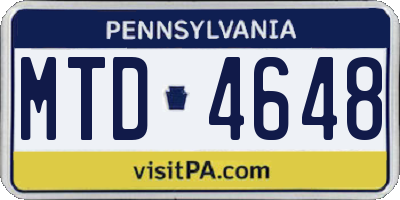 PA license plate MTD4648