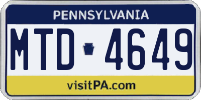 PA license plate MTD4649