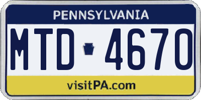 PA license plate MTD4670