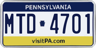 PA license plate MTD4701