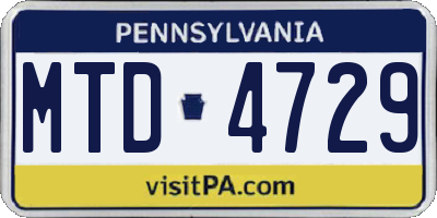 PA license plate MTD4729