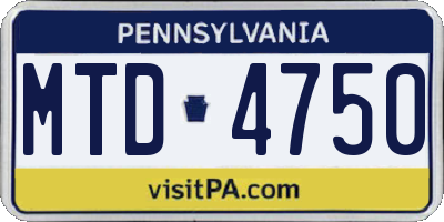 PA license plate MTD4750