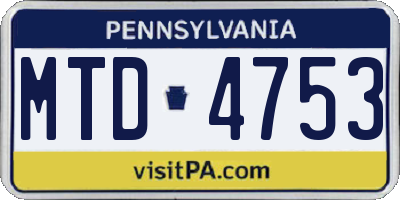 PA license plate MTD4753