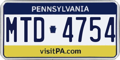 PA license plate MTD4754