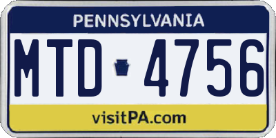 PA license plate MTD4756