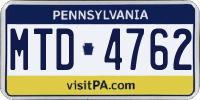 PA license plate MTD4762