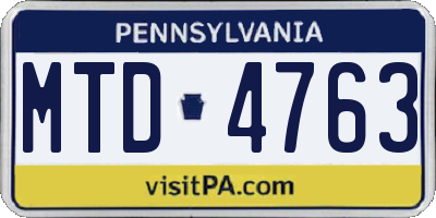 PA license plate MTD4763