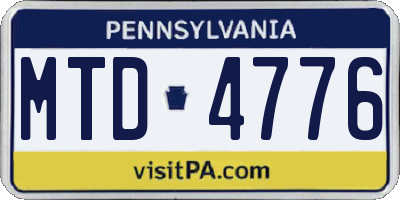 PA license plate MTD4776