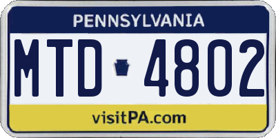 PA license plate MTD4802