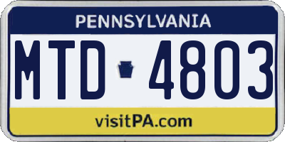 PA license plate MTD4803