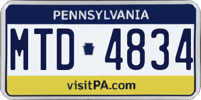 PA license plate MTD4834