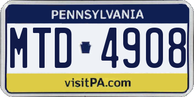 PA license plate MTD4908