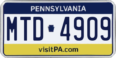 PA license plate MTD4909