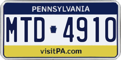 PA license plate MTD4910