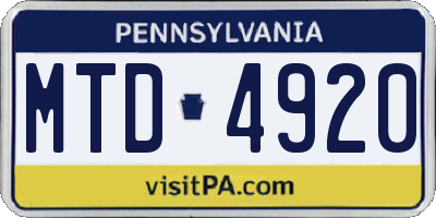 PA license plate MTD4920