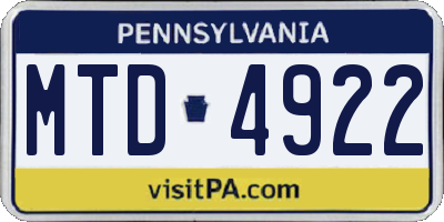 PA license plate MTD4922
