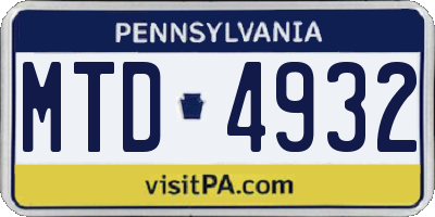 PA license plate MTD4932