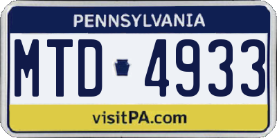 PA license plate MTD4933