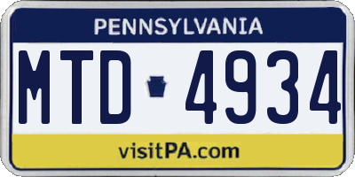 PA license plate MTD4934