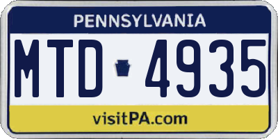 PA license plate MTD4935