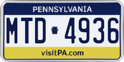 PA license plate MTD4936