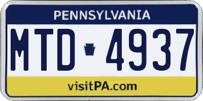 PA license plate MTD4937