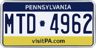 PA license plate MTD4962