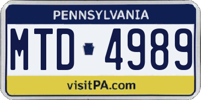 PA license plate MTD4989