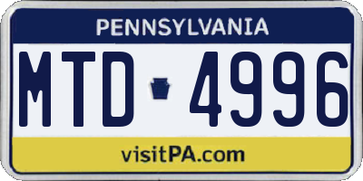 PA license plate MTD4996
