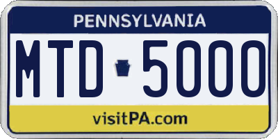 PA license plate MTD5000