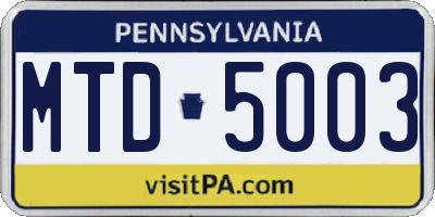 PA license plate MTD5003