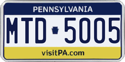 PA license plate MTD5005
