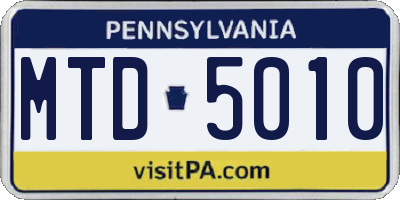 PA license plate MTD5010