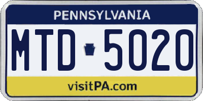 PA license plate MTD5020