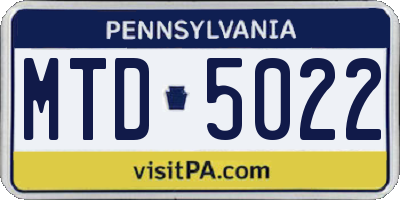 PA license plate MTD5022