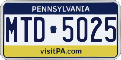 PA license plate MTD5025