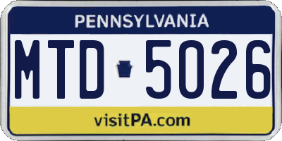 PA license plate MTD5026