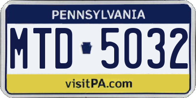PA license plate MTD5032