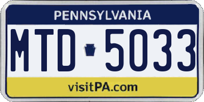 PA license plate MTD5033