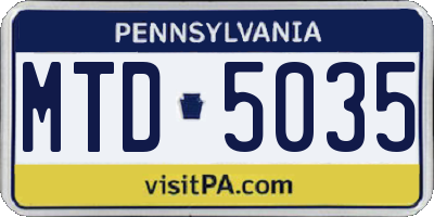 PA license plate MTD5035